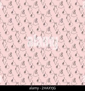Neujahr Abstrakt Nahtloses Muster aus einer handdrawning einzeiligen Weihnachtsbaum Dekorationen im Stil des Minimalismus in rosa Hintergrund. Wiederholende Textur für die Gestaltung von Geschenkpapier und Servietten für Menüs oder Stoffe. Vektorgrafik Stock Vektor