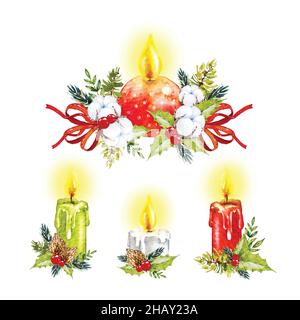 Aquarell weihnachten Kerze Kollektion Vektor Design Illustration Stock Vektor