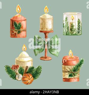 Aquarell weihnachten Kerze Kollektion Vektor Design Illustration Stock Vektor