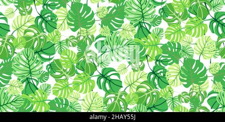 Nahtloses Muster aus grünen Blättern verschiedener Bäume. Laub von natürlichen Ästen. Grün frisch Schönheit rustikalen Öko Hintergrund. Botanisches Design für Textil, w Stock Vektor