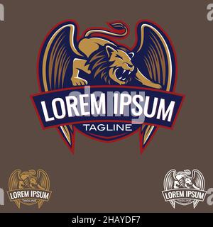 Winged Lion Insignia Vektor-Illustration. Kann als Logo, Marke, T-Shirt-Print, Design-Element oder jedem anderen Zweck verwendet werden. Stock Vektor