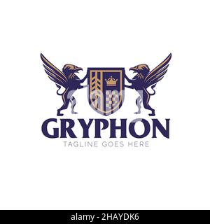 Gryphon Wappen Logo. Emblem Stil Vektor. Kann für Firmen- oder Firmenlogo, Automobil, T-Shirt-Print, Design-Element oder anderen Zweck verwendet werden. Stock Vektor