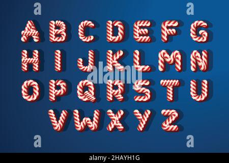 Candy Cane weihnachten Alphabet Pack Vektor-Design-Illustration Stock Vektor