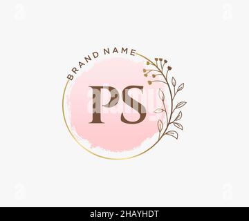 Feminines PS-Logo. Verwendbar für Natur, Salon, Spa, Kosmetik und Beauty Logos. Flaches Vektor-Logo-Design-Template-Element. Stock Vektor