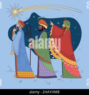 Flache Epiphany mit drei weisen Männern Vektor-Design-Illustration Stock Vektor