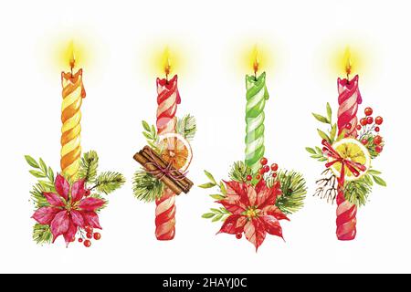 Aquarell weihnachten Kerze Kollektion Vektor Design Illustration Stock Vektor