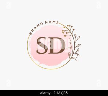 Feminines SD-Logo. Verwendbar für Natur, Salon, Spa, Kosmetik und Beauty Logos. Flaches Vektor-Logo-Design-Template-Element. Stock Vektor