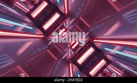 3D Rendering von futuristischen Neon-Tunnelbeleuchtung Hintergrund in lebendigen rosa und blauen Farben Stockfoto
