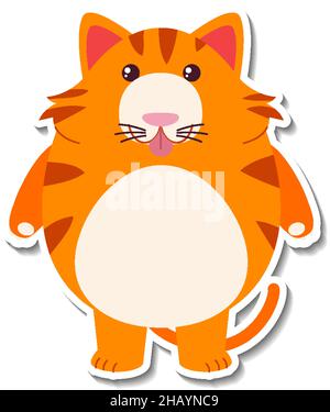 Mollige Katze Tier Cartoon Aufkleber Illustration Stock Vektor