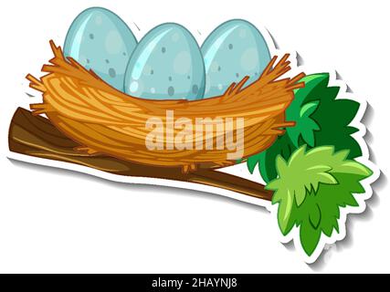 Vogeleier mit Nest auf einem Baumzweig Illustration Stock Vektor