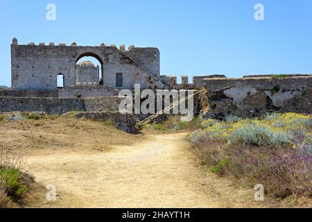 Im Inneren der venezianischen Festung von Methoni auf dem Peloponnes, Messenia, Griechenland Stockfoto