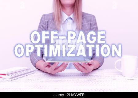 Konzeptionelle Beschriftung Off Page Optimization. Konzept Bedeutung Website Externer Prozess Werbetechnisches Ranking Tech Guru Verkauf neu entwickeltes Gerät Stockfoto