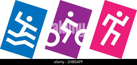 Triathlon-Logo. Zeichen zum Schwimmen, Laufen und Radfahren. Vorlage für Sport-Vektor-Logo. Stock Vektor