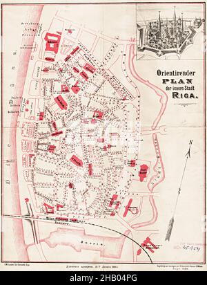 Karte Von Riga, Karte Von Riga, Altstadt Von Riga, Retro-Karte Von Riga, Vintage Riga Plan, Old Riga Print, Vintage Riga Map, Vintage Riga Plan, Old Riga Poster, Riga Stockfoto