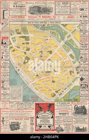 Karte Von Riga, Karte Von Riga, Altstadt Von Riga, Retro-Karte Von Riga, Vintage Riga Plan, Old Riga Print, Vintage Riga Map, Vintage Riga Plan, Old Riga Poster, Riga Stockfoto