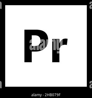 Adobe Premiere Pro-Symbol auf weißem Hintergrund. PR-Symbol. Flacher Stil. Stockfoto