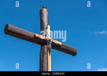 Detail des Nufenenenkreuzes auf dem Nufenenpass, Ulrichen, Wallis, Schweiz, Europa Stockfoto
