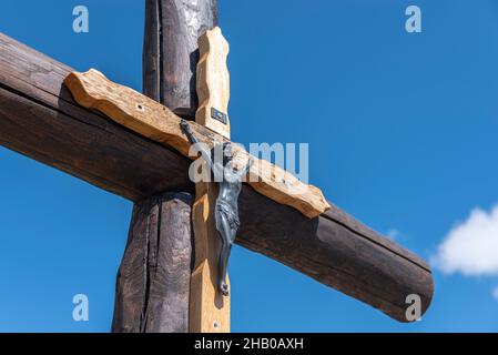 Detail des Nufenenenkreuzes auf dem Nufenenpass, Ulrichen, Wallis, Schweiz, Europa Stockfoto