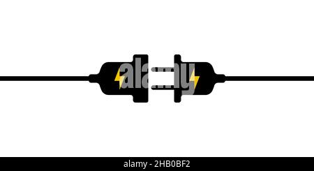 Elektrisches Kabel, Stecker- und Steckersymbol sind getrennt 404 Internetverbindung, Abbildung des Fehlerbestandes Stock Vektor