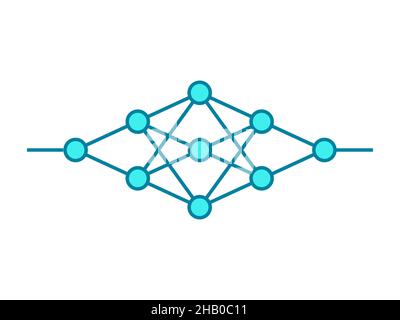 Symbol für die Linie des neuronalen Netzes. Machine Learning-Technologie. Deep Learning. Künstliche Intelligenz. Datenverarbeitungsschema. Vektorgrafik, flach. Stock Vektor