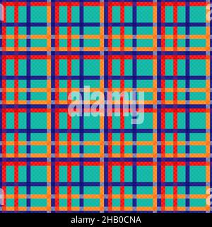 Kontrastierende mehrfarbige Tartan Schottische nahtlose Muster in roten, türkisfarbenen, blauen und orangen Farbtönen, Textur für Tartan, Karos, Tischdecken, Kleidung, Bettwäsche Stock Vektor