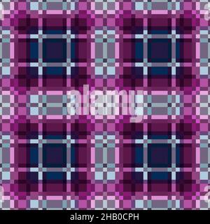 Kontrastieren Sie mehrfarbige Tartan-Schottische nahtlose Muster in Magenta- und Blautönen mit diagonalen Linien, Textur für Tartan, Karo, Tischdecken, Kleidung, Be Stock Vektor