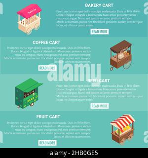 Fastfood Cart Vektor horizontales Bannerset Stock Vektor