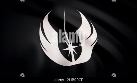 Die Animation der Flagge des Jedi-Ordens-Symbols. Das Star Wars-Thema. Nur redaktionelle Verwendung. Stockfoto