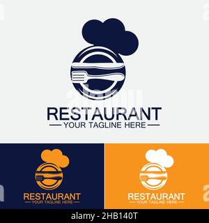 Restaurant-Logo mit Löffel und Gabel-Symbol, Menü-Design Food Drink-Konzept für Café-Restaurant Stock Vektor