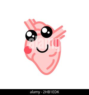 Menschliches Herz mit niedlichem Gesicht, medizinisches Symbol auf Weiß Stock Vektor