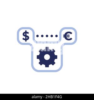 Symbol für den Austausch zwischen Dollar und Euro mit Ausrüstung Stock Vektor