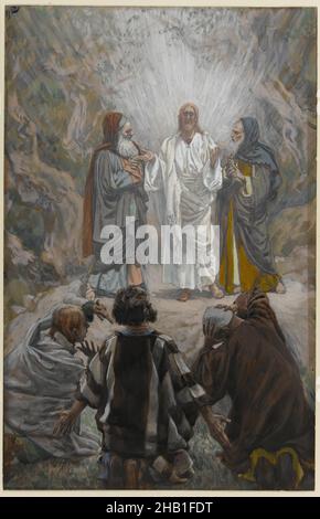 Die Verklärung, La Verklärung, das Leben unseres Herrn Jesus Christus, La Vie de Notre-Seigneur Jésus-Christ, James Tissot, Französisch, 1836-1902, Deckfarbenes Aquarell über Graphit auf grauem Wove-Papier, Frankreich, 1886-1896, Bild: 9 1/2 x 6 1/16 in., 24,1 x 15,4 cm, Apostel, Ehrfurcht, Bibel, biblisch, Katholizismus, Christus, Christentum, göttlich, Elia, Angst, französisch, glühen, Gott, beleuchtet, Jesus, messias, Moses, Neues Testament, Religion, Religiös, Tissot, Verklärung, Wunder Stockfoto