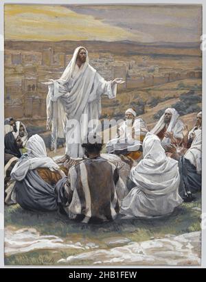 Das Vaterunser, Le 'Pater Noster', das Leben unseres Herrn Jesus Christus, La Vie de Notre-Seigneur Jésus-Christ, James Tissot, Französisch, 1836-1902, Deckfarbenes Aquarell über Graphit auf grauem Wove-Papier, Frankreich, 1886-1896, Bild: 8 1/2 x 6 7/16 in., 21,6 x 16,4 cm, Apostel, Audienz, bibel, biblisch, biblisch Katholizismus, christus, christ, Christentum, Jünger, Schüler, europäer, franzosen, Treffen, Gesten, gott, jesus, führend, Messias, neues Testament, Malen, Gleichnis, Gebet, Beten, Predigen, Religion, Religion, Robe, Roben, Tissot Stockfoto