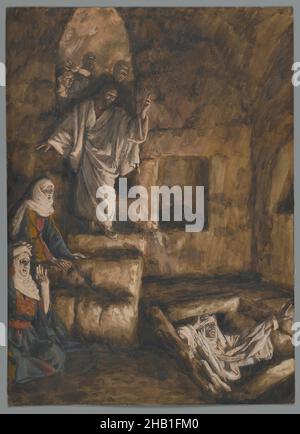 Die Auferstehung des Lazarus, La résurrection de Lazare, das Leben unseres Herrn Jesus Christus, La Vie de Notre-Seigneur Jésus-Christ, James Tissot, Französisch, 1836-1902, Deckfarbenes Aquarell über Graphit auf grauem Webpapier, Frankreich, 1886-1894, Bild: 10 1/16 x 7 1/4 in., 25,6 x 18,4 cm, bibel, biblisch, katholizismus, Christentum, Französisch, Französisch Künstler, Jesus, Jesus Christus, Ende 19th Jahrhundert Französisch Kunst, Lazarus, messias, Mirale, Prophet, Religion, Religion, Auferstehung, Tissot, Grab Stockfoto