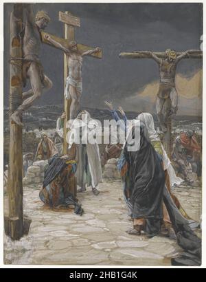 Der Tod Jesu, La mort de Jésus, das Leben unseres Herrn Jesus Christus, La Vie de Notre-Seigneur Jésus-Christ, James Tissot, Französisch, 1836-1902, Deckfarbenes Aquarell über Graphit auf grauem Wove-Papier, Frankreich, 1886-1894, Bild: 9 9/16 x 7 1/4 in., 24,3 x 18,4 cm, Bibel, Kalvarienberg, Chirstier, Christus, Christentum, Kreuz, Kreuz, Kreuzigung, Kreuzigung, Tod, Ostern, französisch, französisch Aquarell, gott, Gospel Harmony, Graphit, Trauer, James Tissot, Jesus, jesus christus, Johannes 19:30, La mort, Leben Christi, Magdalena, Maria, neues Testament, Schmerz, beten, Religion, Religiöse, religiöse Kunst, Opfer, Leiden Stockfoto