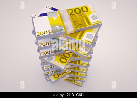 Geldwirbel von 200 Euro-Scheine und finanzielle Risiken 3D Rendering Stockfoto