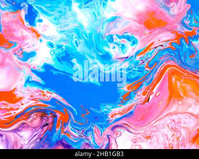 Abstrakte Kunst Malerei in blauen und roten Farben, kreative handbemalte Hintergrund, Acrylmalerei, Marmor Textur, flüssige Kunstwerke, abstrakten Ozean. Mod Stockfoto