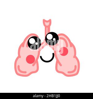 Menschliche Lungen mit niedlichem Gesicht, medizinisches Symbol auf Weiß Stock Vektor