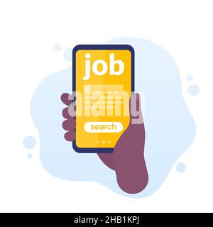 Jobsuche mit einer Telefon-App, Vektor Stock Vektor
