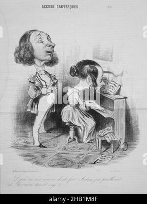 Monsieur hat in den letzten sechs Monaten Out of Tune gesungen...Depuis Six mois monsieur chante faux!..., Le Charivari, Scènes grotesken, groteske Szenen, Teller 3, Honoré Daumier, französisch, 1808-1879, Lithograph on newsprint, Frankreich, 24. Juli 1839, 11 3/16 x 8 7/16 Zoll, 28,4 x 21,4 cm Stockfoto