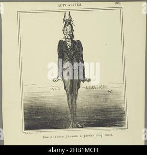 Une Position Gênante à Garder Cinq Mois, Honoré Daumier, Französisch, 1808-1879, Lithograph auf Zeitungspapier, Frankreich, 6. September 1869, Blatt: 16 7/8 x 11 1/8 Zoll, 42,9 x 28,3 cm Stockfoto