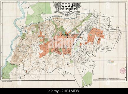 Cēsis Mao, Cēsis Stadt, Cēsis Plan, Alt Cēsis Karte, Retro Cēsis Karte, Retro Cēsis Plan, CesisStadtplan, Cesis City, Cesis Plan, Cesis City Plan Stockfoto