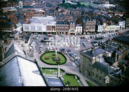 Schräge Luftaufnahme des Stadtzentrums von Boston, Lincolnshire, England 1966 Stockfoto