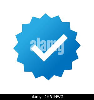 Profilüberprüfung, hellblaue Markierung mit Häkchen-Symbol auf Weiß isoliert Stock Vektor