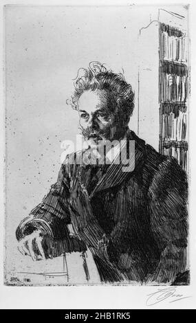 August Strindberg, anders Zorn, Schwedisch, 1860-1920, Radierung auf Büttenpapier, Schweden, 1910, 11 3/4 x 7 11/16 Zoll, 29,8 x 19,6 cm, Autor, Belle Époque, Bücher, Mann, Dramatiker, Portrait, Theater Stockfoto