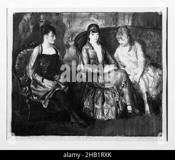 Elsie, Emma und Marjorie, Second Stone, George Wesley Bellows, Amerikaner, 1882-1925, Lithograph auf dünnem grauem China-Papier, 1921, Blatt: 13 x 15 9/16 Zoll, 33 x 39,5 cm, 1921, 20th Jahrhundert, amerikanische, amerikanische Kunst, Blasebalg, Chair, Elsie, Elsie, Emma und Majorie, Zweiter Stein, Emma, Frauen, Figuren, George Wesley Bellows, Papier legen, Lithograph, Marjorie, sitzend, sitzend, Sofa, Stein, Frau, Frauen Stockfoto