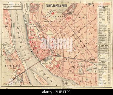 Karte Von Riga, Karte Von Riga, Altstadt Von Riga, Retro-Karte Von Riga, Vintage Riga Plan, Old Riga Print, Vintage Riga Map, Vintage Riga Plan, Old Riga Poster, Riga Stockfoto