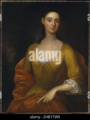 Porträt einer Frau, möglicherweise Mrs. James [Hester Stanton Plaisted] Gooch, John Smibert, American, 1688-1751, Öl auf Leinwand, 1730, 35 9/16 x 27 11/16 Zoll, 90,3 x 70,4 cm, kolonial, englisch, Malerei, Person, Porträt, sitzend, Frau Stockfoto