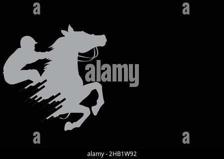 Vektor-Illustration von Rennpferd mit Jockey. Schwarz isoliert Silhouette auf hellgrauem Hintergrund. Logo des Reitwettbewerbs. Stock Vektor