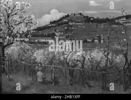 Blick auf den Hügel, Fiesole, Vue du Coteau, Fiesole, Joseph Félix Bouchor, Französisch, 1853-1937, Öl auf Leinwand, Europa, n.d., 13 3/8 x 18 5/16 Zoll, 34 x 46,5 cm, Italien Stockfoto